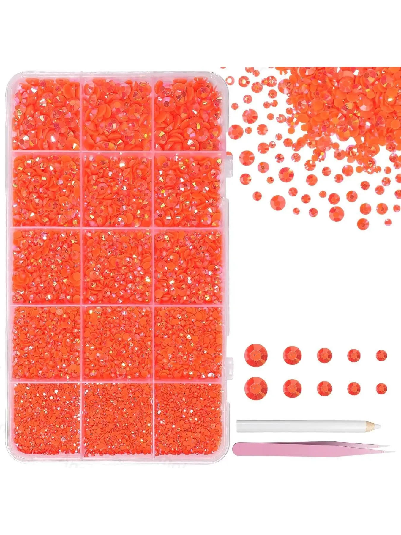 orange rhinestones, suitable for embellishing sets, flat bottomed resin rhinestones, mixed sizes can be used for DIY handicrafts, accompanying cup decorations, and clothing decorations
