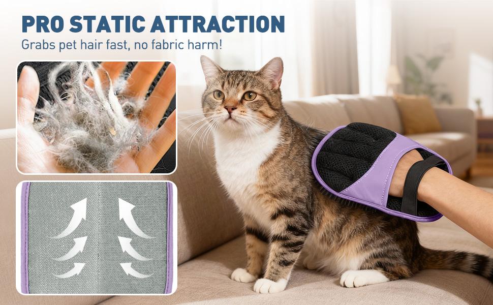 Magic Brush Glove Pet Hair - 2 Pack Electrostatic Grooming Removal Gloves for Dogs and Cats, The Magic Brush Pure Path Yomi Pet Grooming Needs, Fur Remover for Furniture, Clothes (Purple)