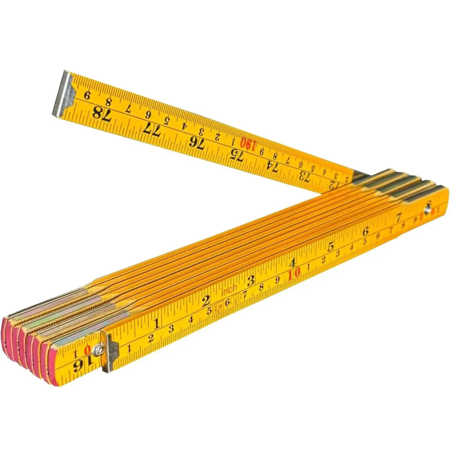 Binzer 6.5ft/2m Folding Ruler - Inch & Metric Wooden Yardstick | Foldable Ruler | Yellow Wood Construction Ruler | Folding Yard Stick | Ideal for Carpenters & Woodworking