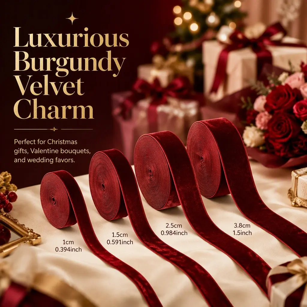 Christmas Velvet Ribbon Assorted Widths, Gift Wrapping DIY Bow Decor, Perfect for Holiday Gifts, Elegant and Versatile Decoration