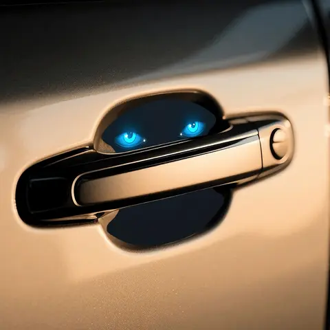 4 Unique Blue Light Eye Pattern Car Stickers, Automotive Decals, Door Handle Scratch Protection Stickers, Universal Adhesive, Anti-Collision, PVC Material, Vehicle Exterior Decoration, Decal for Cars