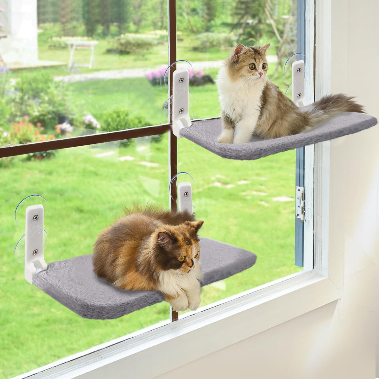 Cat Window Perch, Foldable Cat Hammock Bed for Window with Frame and Reversible Cover, Window Resting Seat for Indoor Cats, Pet Supplies, Home