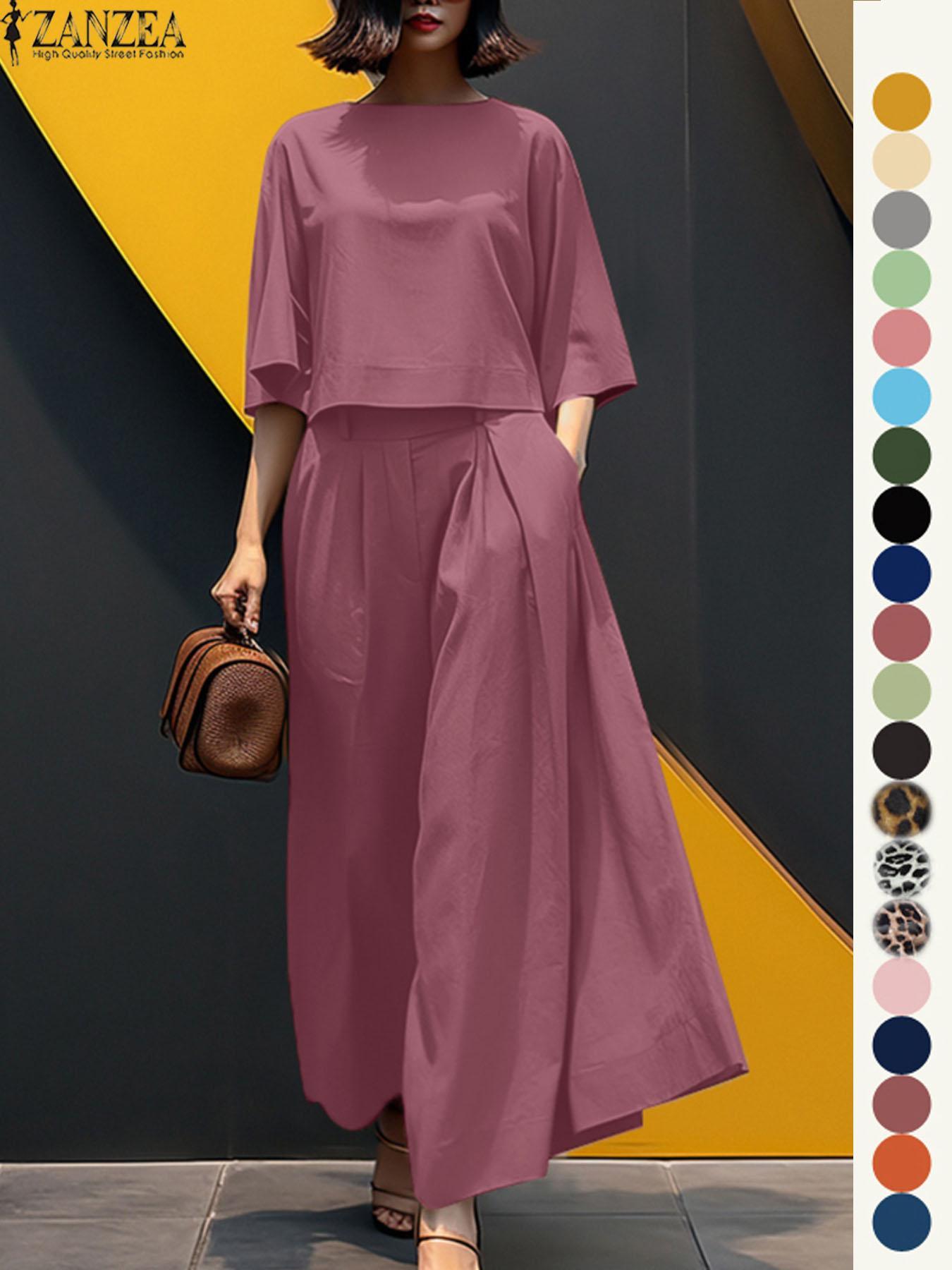 Women's Top & Wide Leg Pants Two-piece Set, Casual Fashion Minimalist Cozy Three Quarter Length Sleeve Top & Trousers for Daily Outdoor Wear, Ladies Clothes for All Seasons, Womenswear Women's Top & Wide Leg Pants Two-piece Set, Casual Fashion Minimalist Cozy Three Quarter Length Sleeve Top & Trousers for Daily Outdoor Wear, Ladies Clothes for All Seasons, Womenswear