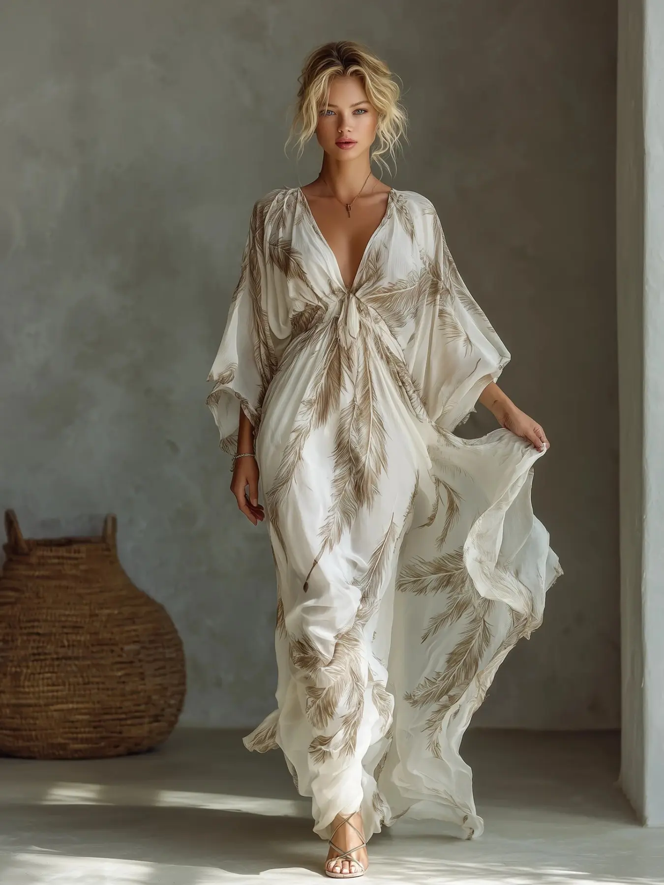 2026 New Summer Fashion Vintage Floral Print Dress, V Neck Three Quarter Sleeve, Fitted Long Dress, Elegant Party Gown