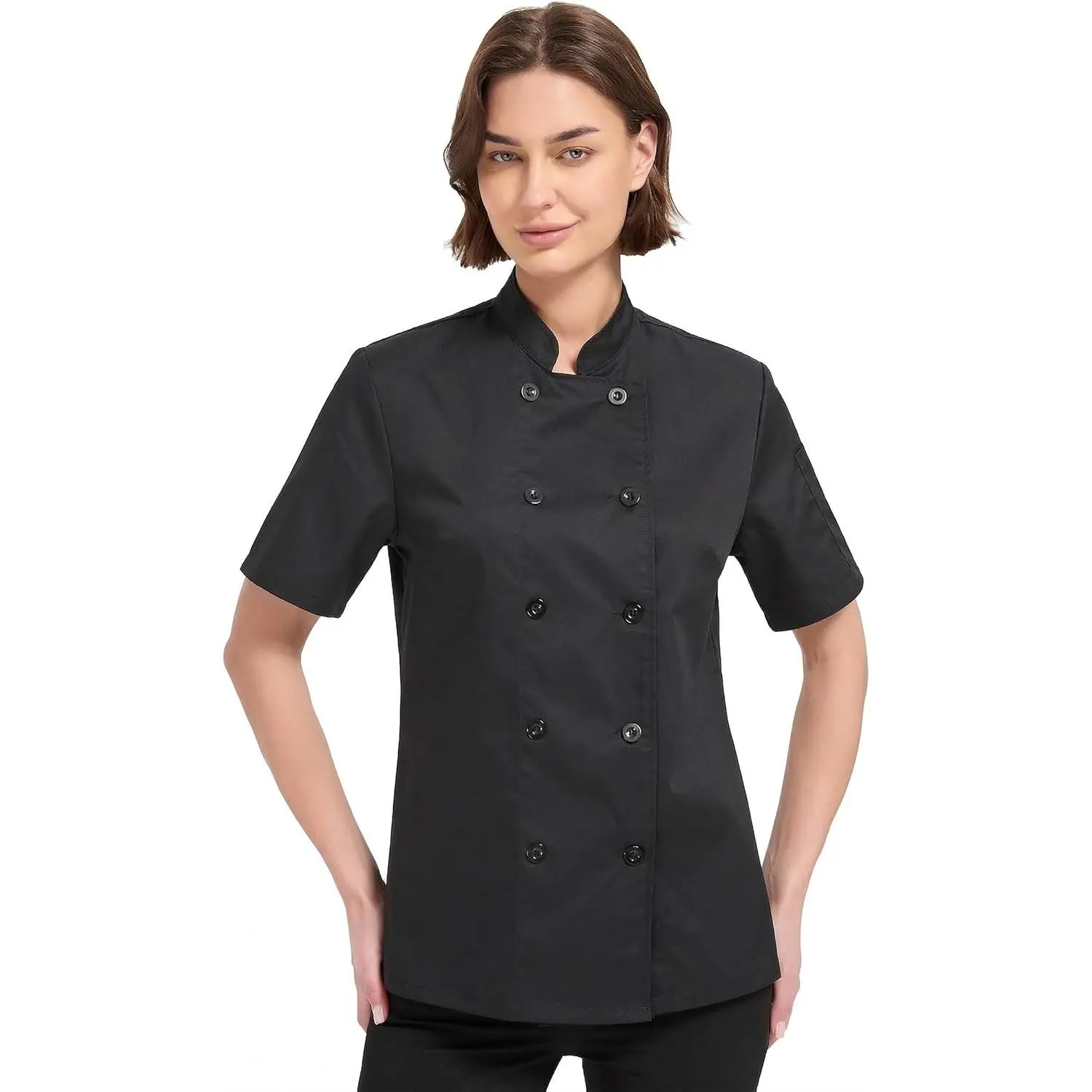 Chef Coat Women Short Sleeve Lightweight Black Chef Jacket For Women Chef Uniform for Kitchen,Restaurant,Bakery
