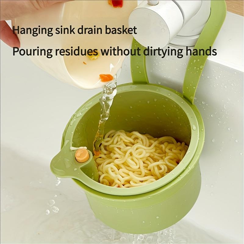 Multi-Function Hanging Kitchen Sink Basket with Button Drain and Storage Design, Easy One-Second Installation, Durable Plastic for Kitchen and Bathroom Organization, Hangable Filter, Kitchen Sink Strainer