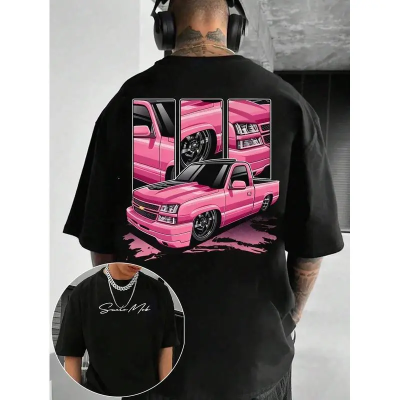 Men's Pink Truck Graphic T Shirt Car Enthusiast Gift Cotton Crewneck Tee Unisex Comfortable Daily Wear 100 Percent Cotton Factory Direct