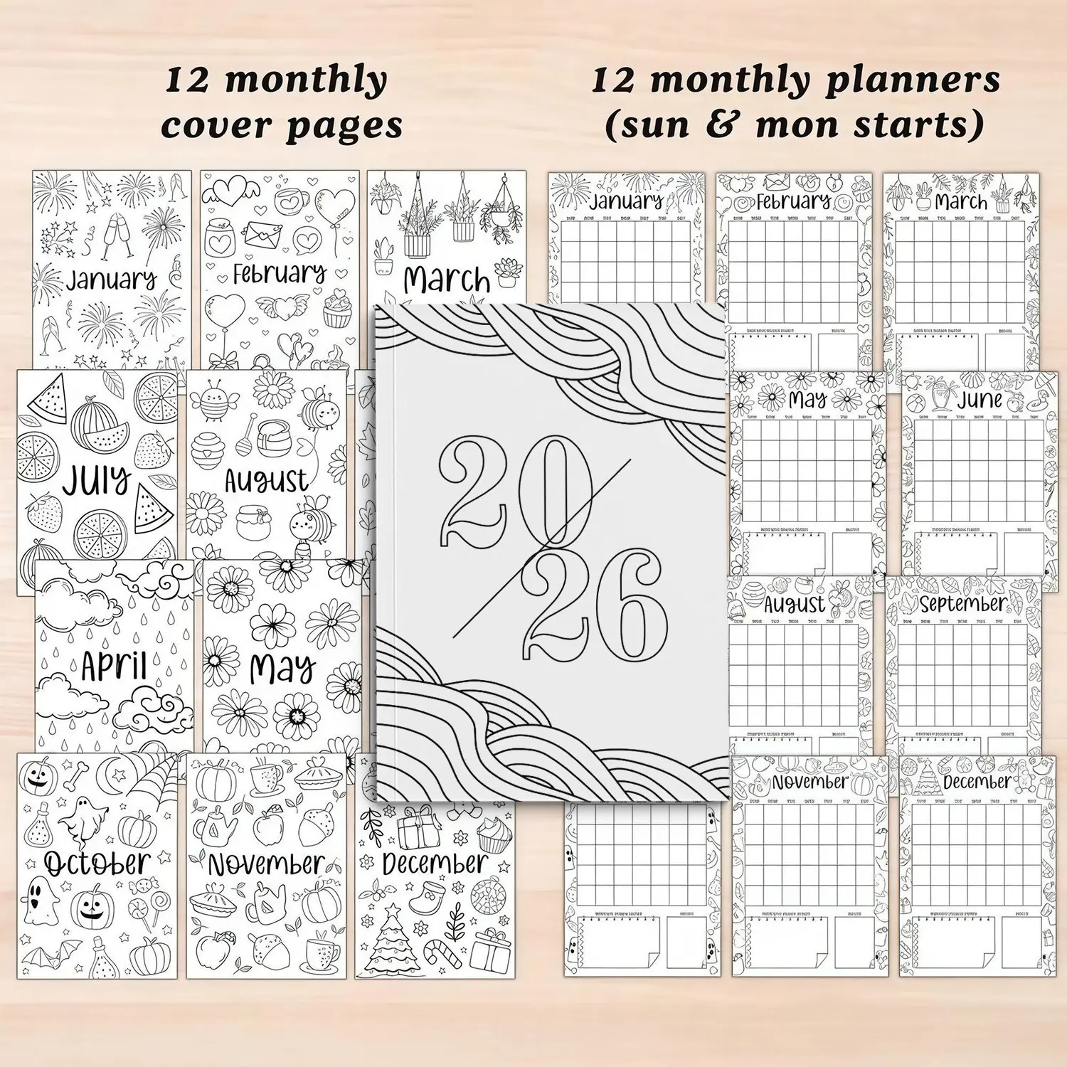 2026 Plan Book Set, Monthly Annual Tracker, Mood Tracking, Reading Fitness Habits, Organize Your Life Efficiently