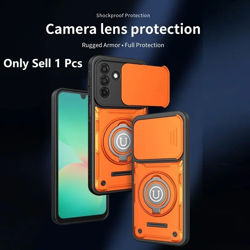 for Samsung Galaxy S26 S25 S24 Plus Ultra FE A07 4G A17 A27 A37 A57 Case Military, Shockproof Cellphone Casing, 360° Metal Ring Kickstand & Camera Slide Cover, Multi-Layer Heavy Duty Full Body Rugged Shockproof for Hard Shell