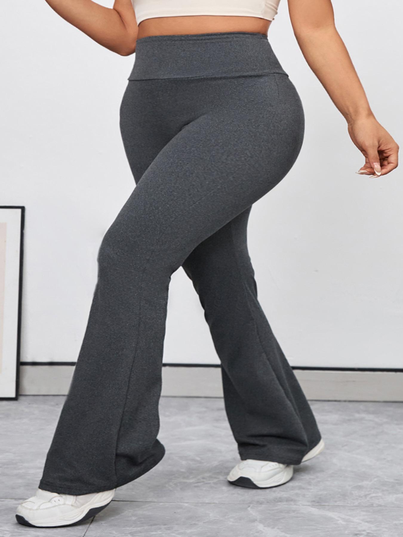 Plus Size Solid High Waist Flare Leg Sports Leggings, Breathable Wide Waistband Bell Bottom Pants for Yoga, Gym and Fitness, Women's Plus Sportswear for Summer