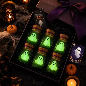 20-Piece Halloween Ghost Wish Bottle Set, Glowing Mini Ghost Jar Decor, Includes Moss, Cards, Tweezers, Twine, Cute Spooky Party Favors & Gifts