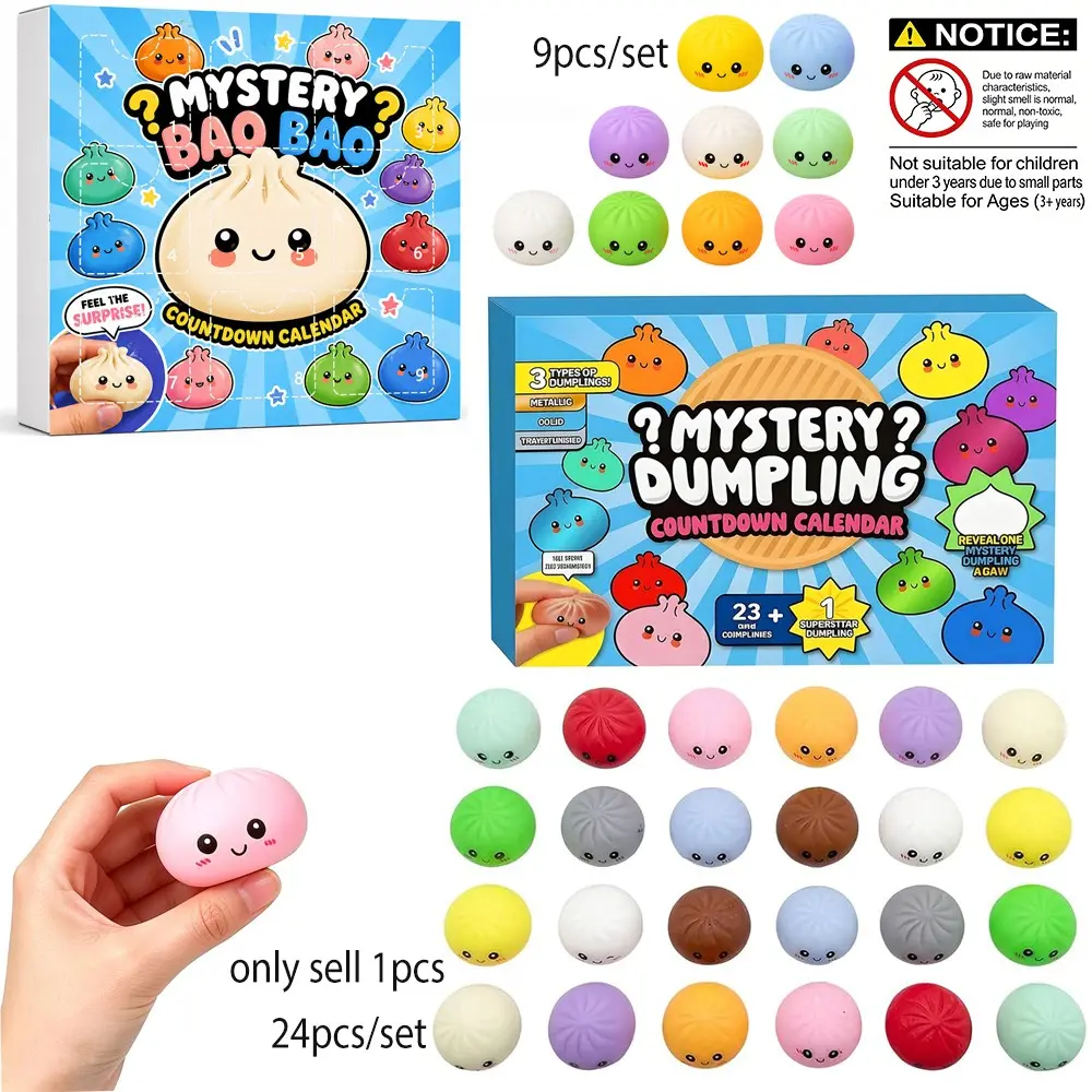 2026 Dumpling Squishy Advent Calendar, 24pcs Mini Funny Bao Bun, Mystery Countdown Box, Stress Relief Sensory Fidget, Random Surprise Gifts for Adults & Teens, Squishy Steamed Bun