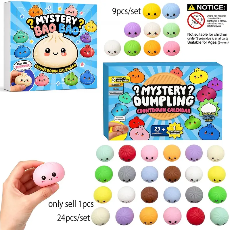 2026 Dumpling Squishy Advent Calendar, 24pcs Mini Funny Bao Bun, Mystery Countdown Box, Stress Relief Sensory Fidget, Random Surprise Gifts for Adults & Teens, Dumpling Stress Relief Set Pack