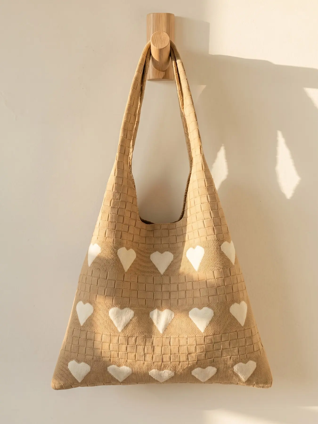 Women's Soft Knit Heart Shape Tote Bag, Large Capacity Casual Shoulder Clutch, Beach Vacation Handbag, Elegant All Seasons Accessory