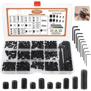 500 count 25 Size Set Screws Metric&SAE Set Screw  Kit 12.9 Alloy Steel  Socket Metric Set Screws for Bathroom Fixtures Door Handles(M3-M8, 1/8"-40 to 5/16"-18)