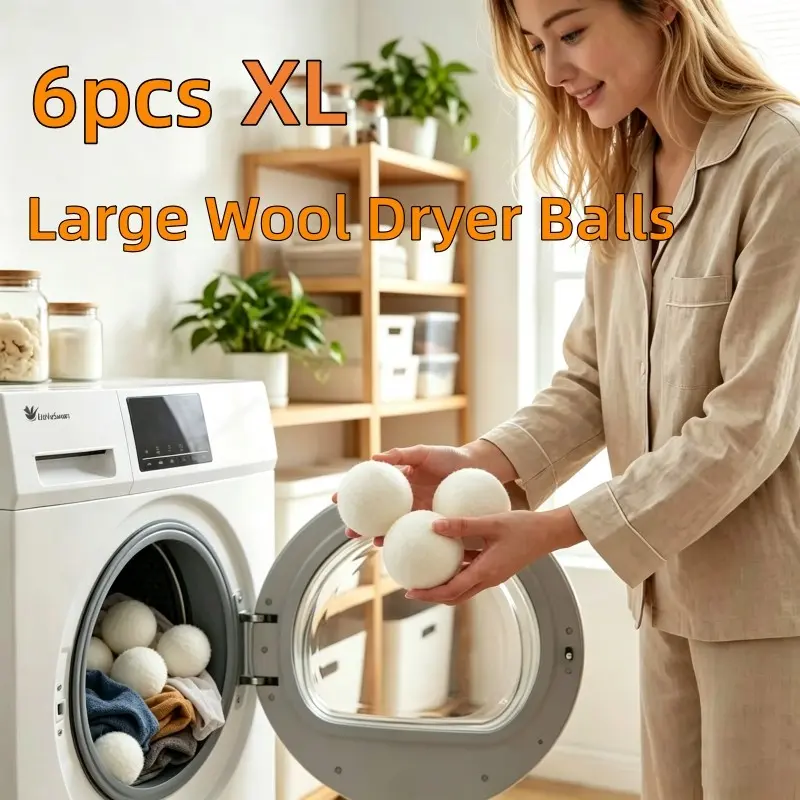 6-Pack High-Quality Natural Wool Dryer Balls, Eco-Friendly Laundry Balls, Compatible with Washing Machine and Dryer, Reduce Wrinkles and Static, Reusable Energy-Saving Laundry Balls