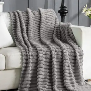Blanket, Fluffy, Fleece Blanket, Warm Blanket, Sofa Blanket with Striped Pattern, which also has a Decorative Function, Throw for Bed Couch, Fleece Blanket Sofa Blanket Couch Blanket for Living Room Decorative Bedspread Blanket Soft Wool