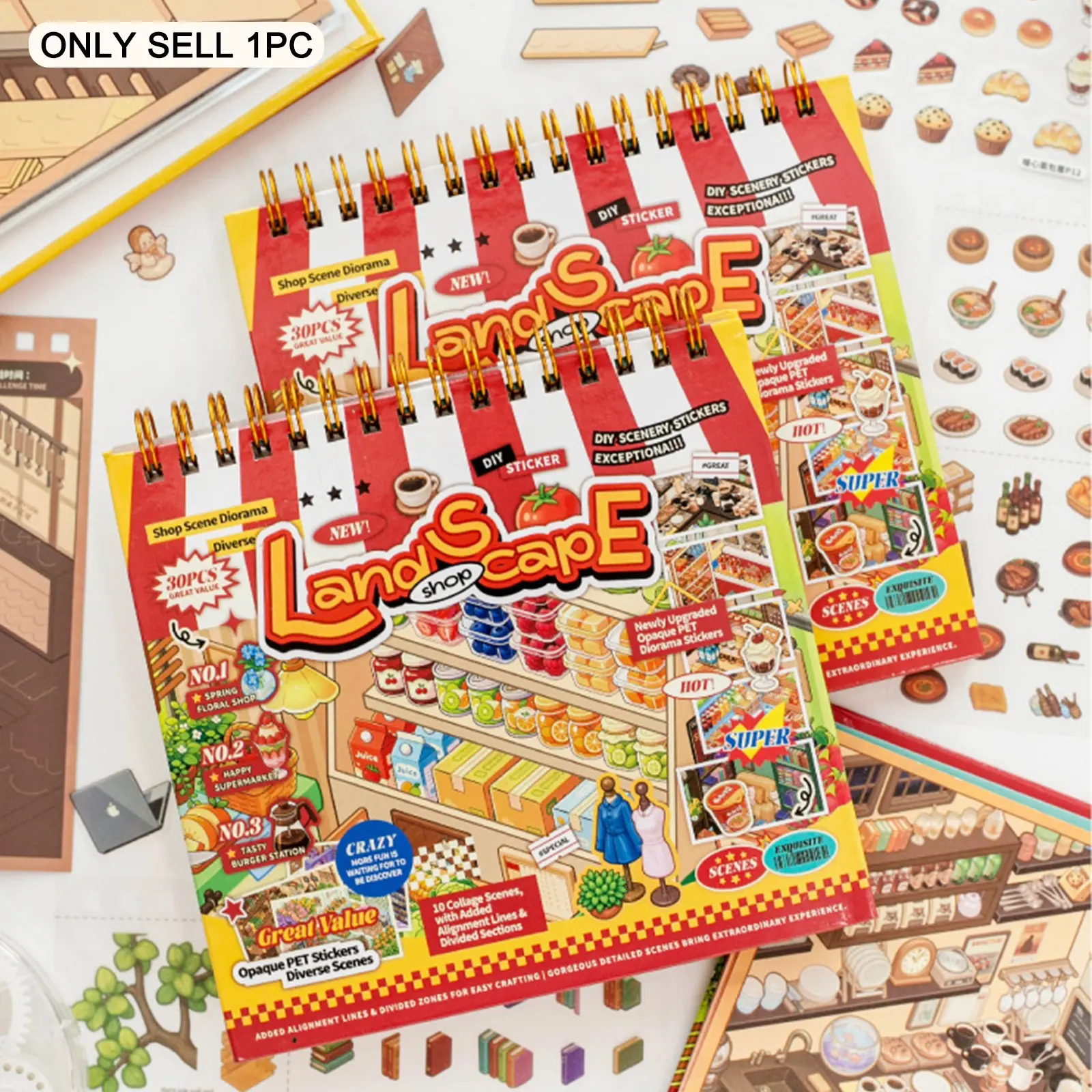 DIY 3D Sticker Scene Book for Adults Make Your Own Shop House Stickers with Guidelines for Gifts Stickers Therapy for Adult Relief Stress Pass The Time Supermarket