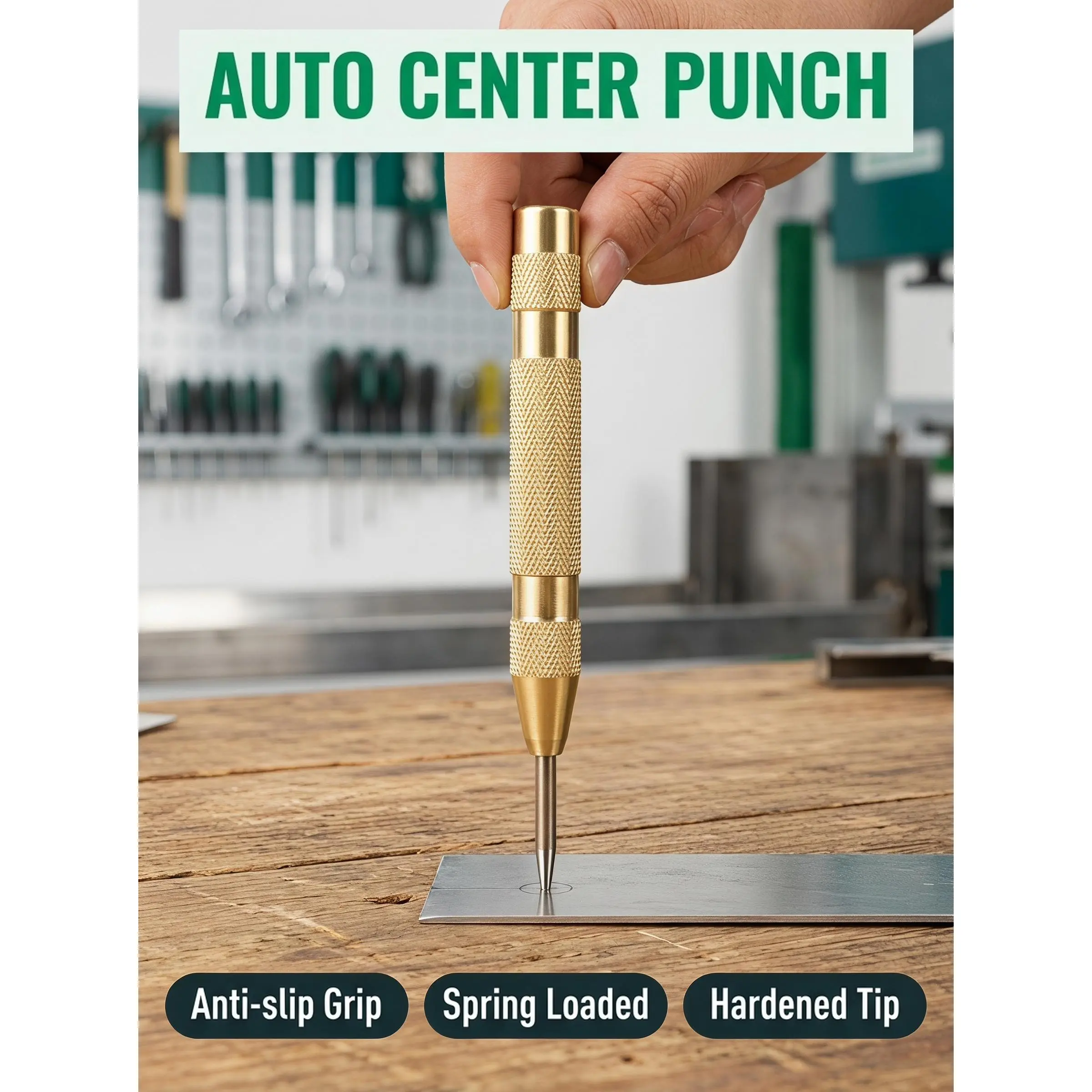 2Pcs Heavy Duty Automatic Center Punch, Spring Loaded Auto Center Punch Tool, Adjustable Spring Force Center Punch for Wood Metal Glass Plastic Marking & Car Window Breaking#AutomaticCenterPunch#CenterPunchTool#WoodworkingTools#MetalWorkingTools