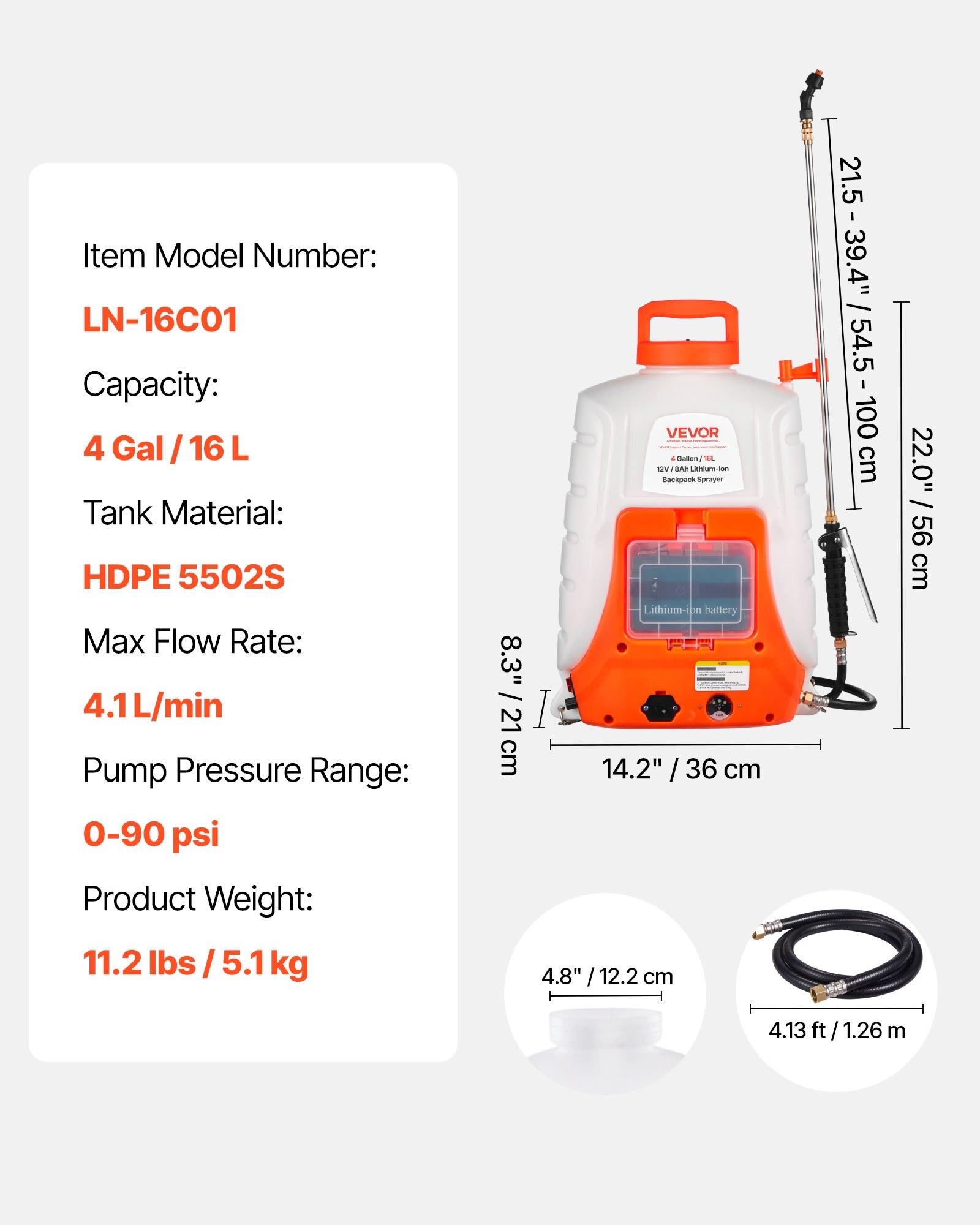 VEVOR Battery Powered Backpack Sprayer, 0-90 PSI Adjustable Pressure, 4 Gallon Tank, Back Pack Sprayer with 8 Nozzles and 2 Wands, 12V 8Ah Battery, Wide Mouth Lid for Weeding, Spraying, Cleaning VEVOR Battery Powered Backpack Sprayer, 0-90 PSI Adjustable Pressure, 4 Gallon Tank, Back Pack Sprayer with 8 Nozzles and 2 Wands, 12V 8Ah Battery, Wide Mouth Lid for Weeding, Spraying, Cleaning