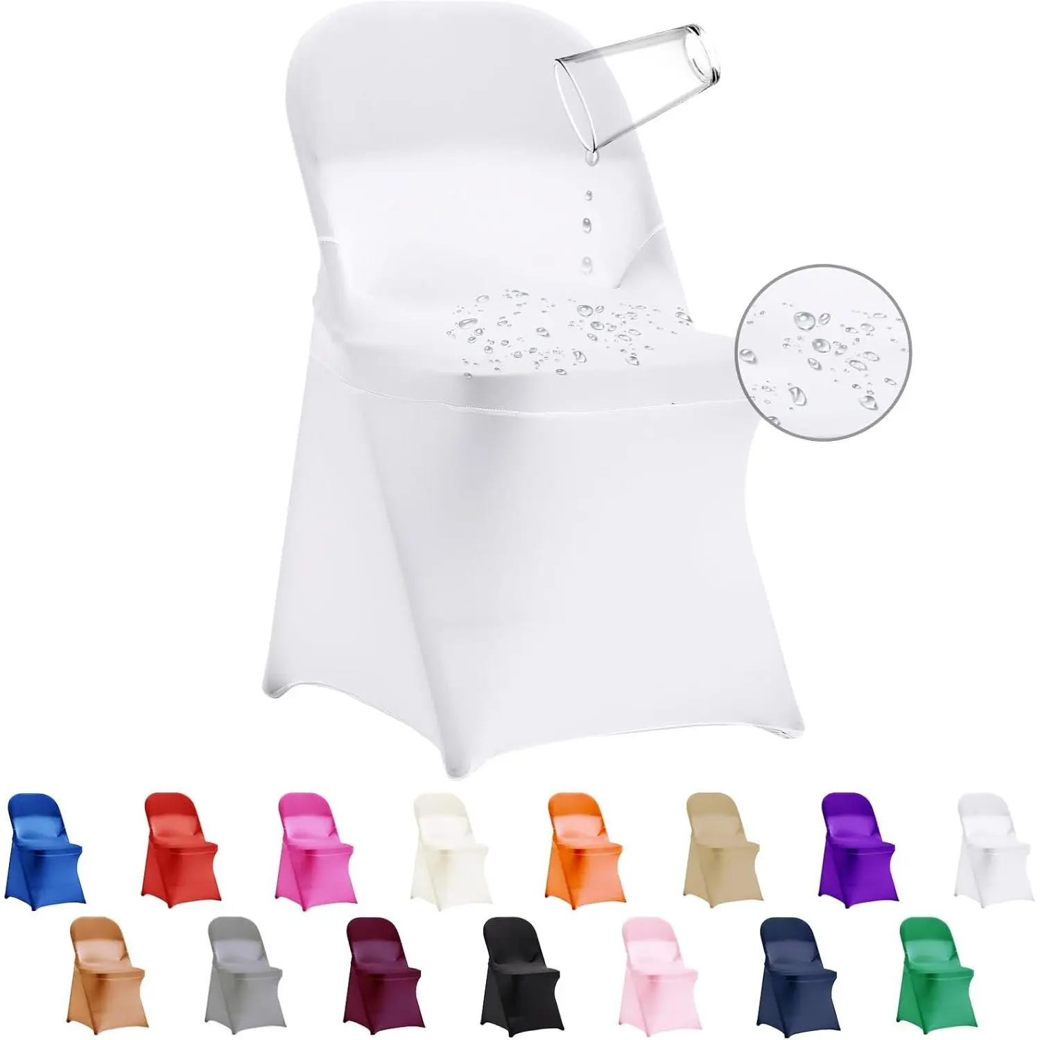 36 PCS Waterproof Stretch Spandex Folding Chair Covers, Dining Room Chair Slipcovers Protector for Wedding Banquet Party Holidays Celebration Decoration (White)