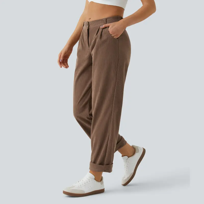 Halara Mid Rise Zipper Pocket Corduroy Casual Pants