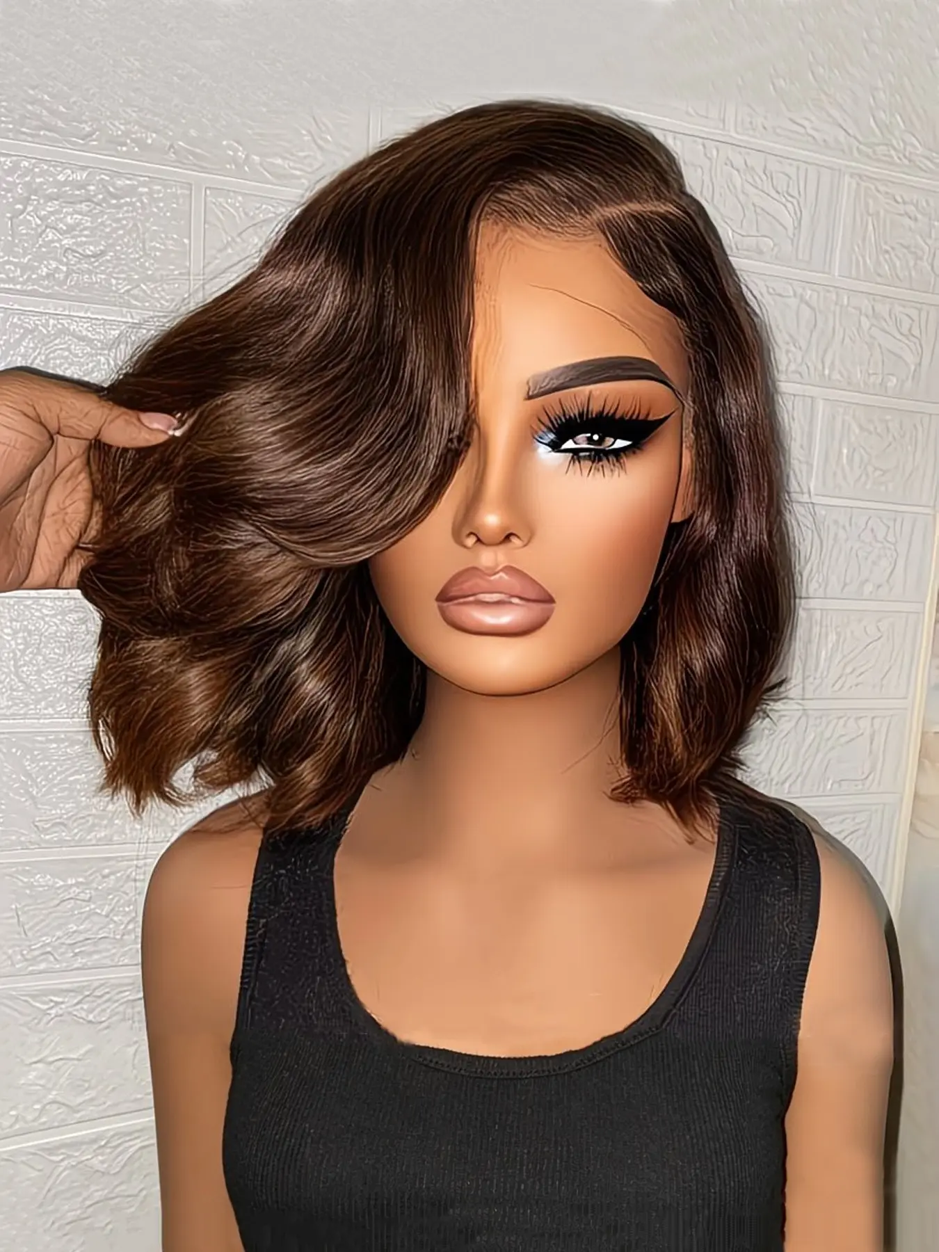 Loose Body Wave Short Bob Wig 13x6 Lace Front Wigs 200% Density HD Lace Front Wigs Synthetic Hair Pre Plucked Glueless Wigs For Women #4 Chocolate Brown Colored Bob Wigs
