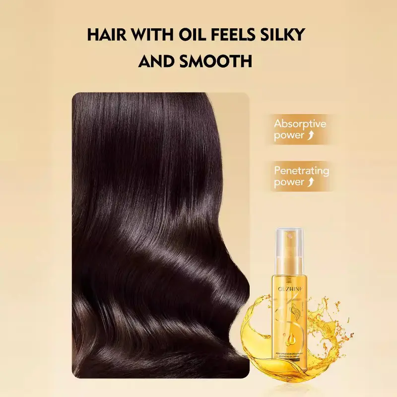 Silky smooth looking hair with perfumed oil spray