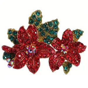 Fashion Full Rhinestone Flower Elegant Brooches Pins for Women Luxury Exquisite Corsage Buckle Enamel Plant Brooch Gift
