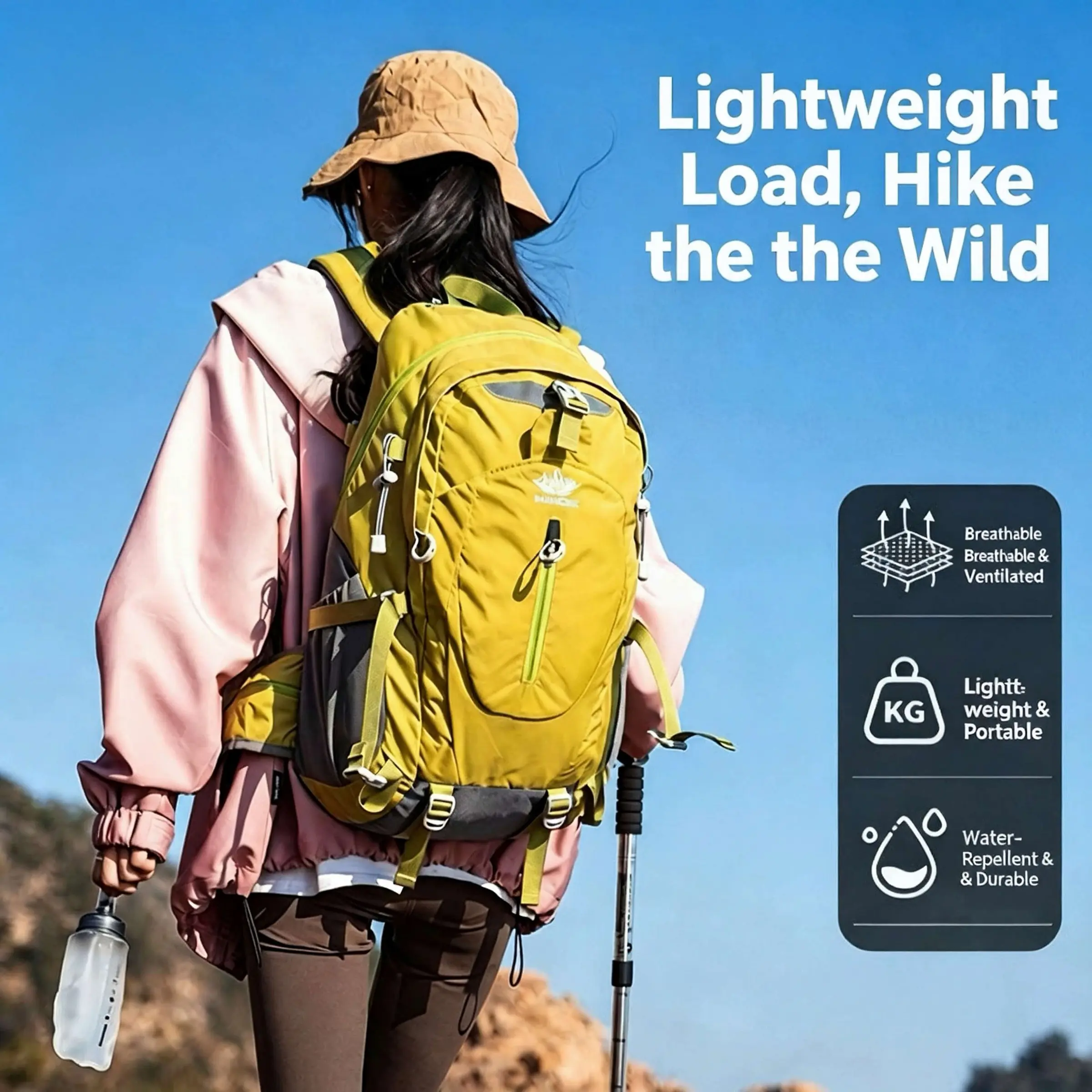 Large Capacity Hiking Backpack, Unisex Outdoor Trekking Bag, Waterproof Durable Travel Backpack, Ideal for Hiking, Trekking, Travel