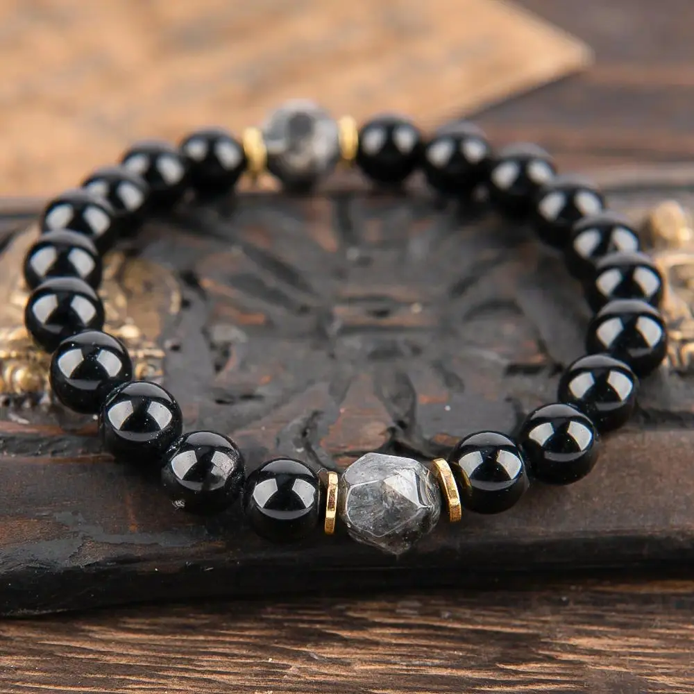 Beaded Healing Crystal Bracelet with Obsidian & Black Tourmaline for Protection & Manifestation, Unisex Jewelry for Everyday Wear, Birthday & Christmas Gift, No, Mom, Dad