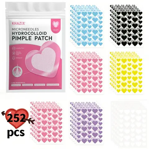 252pcs Heart-Shaped Hydrogel Acne Patches, Waterproof Pimple Patch Breathable Non-Irritating, Daily Face Care & Makeup Base, Travel Essential, Hydrocolloid Acne Patch, Hydrocolloid Zit Covers