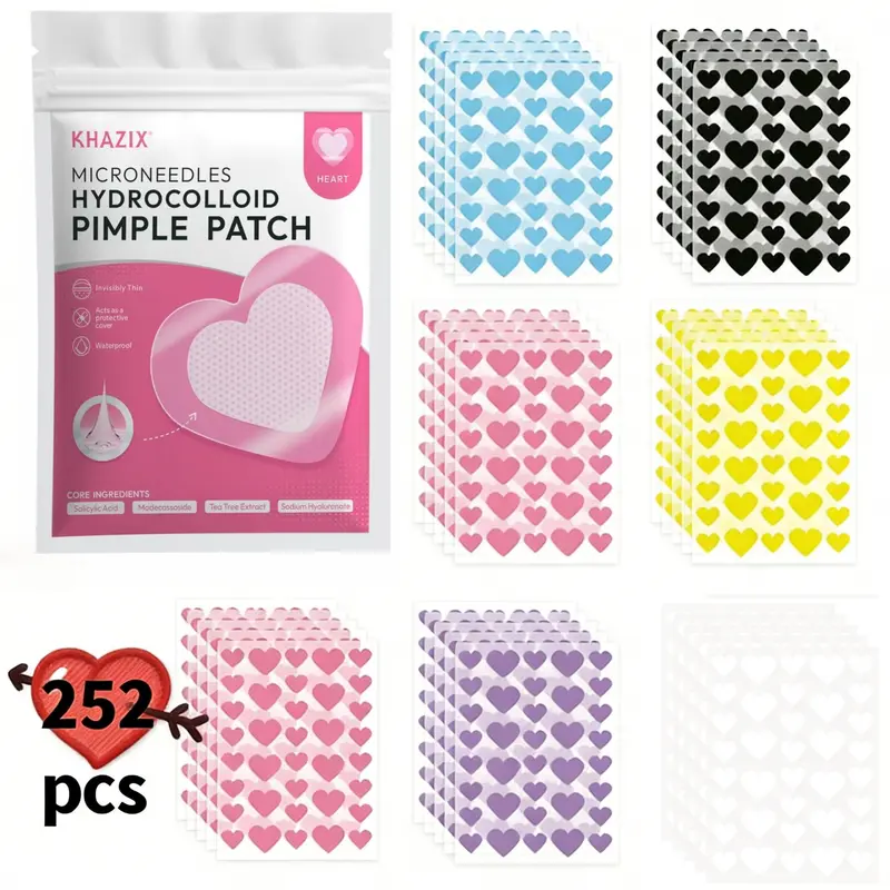 252pcs Heart-Shaped Hydrogel Acne Patches, Waterproof Pimple Patch Breathable Non-Irritating, Daily Face Care & Makeup Base, Travel Essential, Hydrocolloid Acne Patch, Hydrocolloid Zit Covers