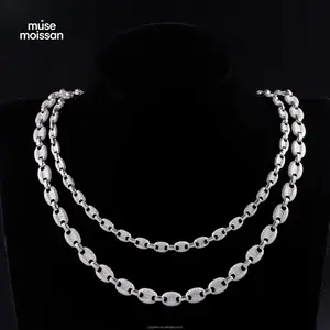 MUSE S925 Sterling Silver Moissanite Pig Nose Cuban Chain Necklace 6mm Iced Out Hip Hop Necklace for Men & Women VVS Synthetic Moissanite Fashion Streetwear Jewelry Gift