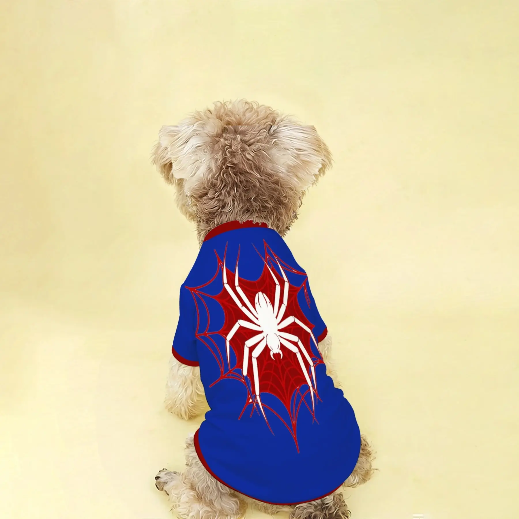 1pc All Season Pet Clothes, Blue Spider Hand Drawn Print, Soft Breathable Lightweight, Cute Pet Short Sleeve T-Shirt for Daily Wear