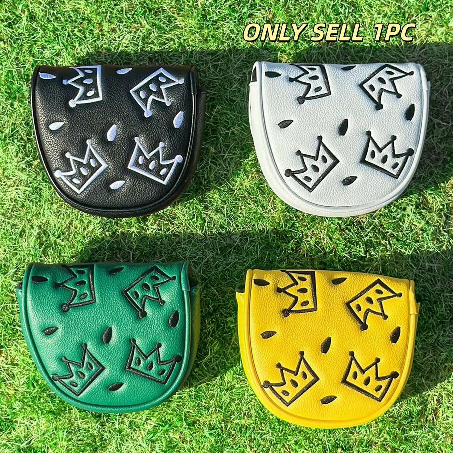 Golf Mallet Putter Cover, Crown Cheese Design, Compatible with Df3 Mallets, Cute Double Ear, Premium PU, Protective Headcover, Multiple Colors, Golf Accessory