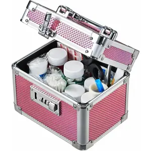 Medicine Lock Box with 3-Digit Combination Lock, Pink Lockable Storage Box for Medication, Small Lock Box for Valuables, 7" Locking Medicine Box for Home Travel Dorm
