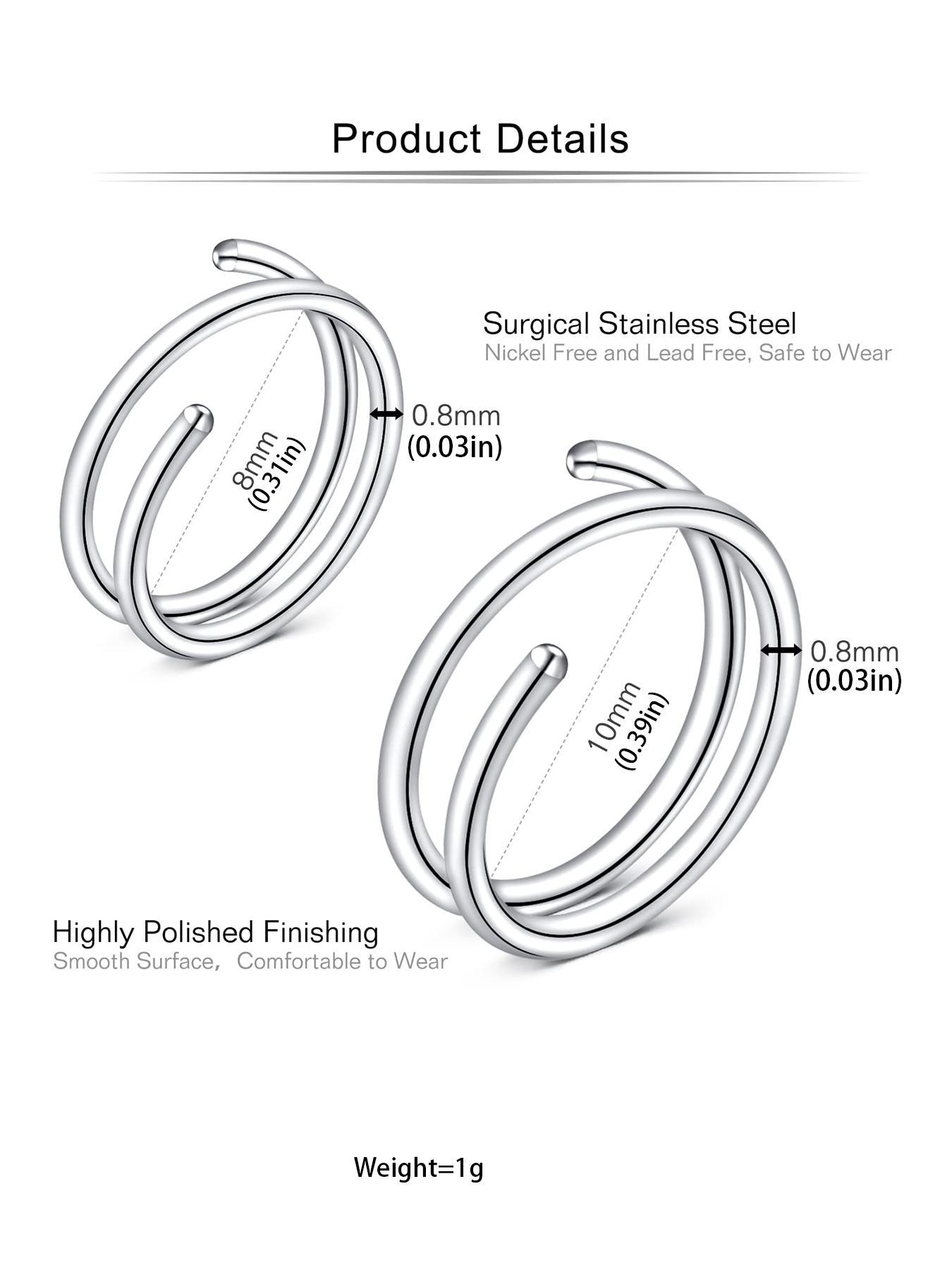 1 Set/ 4pcs  Stainless Steel Double Spiral Nose Rings, Nosering, Nose Piercing Jewelry, Body Jewelry For Men & Women, Daily Clothing Decoration