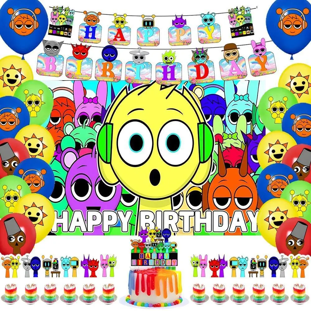 Popular Games Incredibox Sprunki Children's Birthday Party Supplies Background Balloons Banner Cake Topper Decorations Boy Gifts