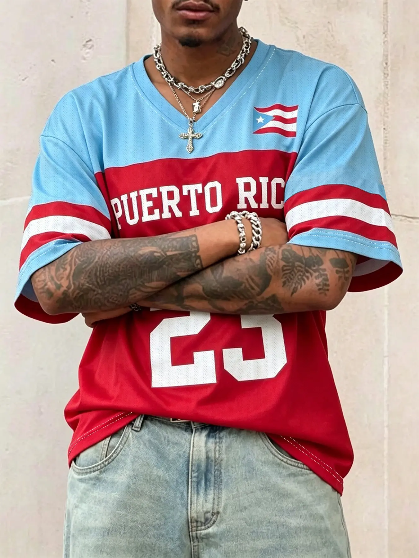 Men's Vintage Puerto Rico Flag Print Casual Baseball Jersey Breathable Mesh Short Sleeve Top For Street Style And Sports Occasions