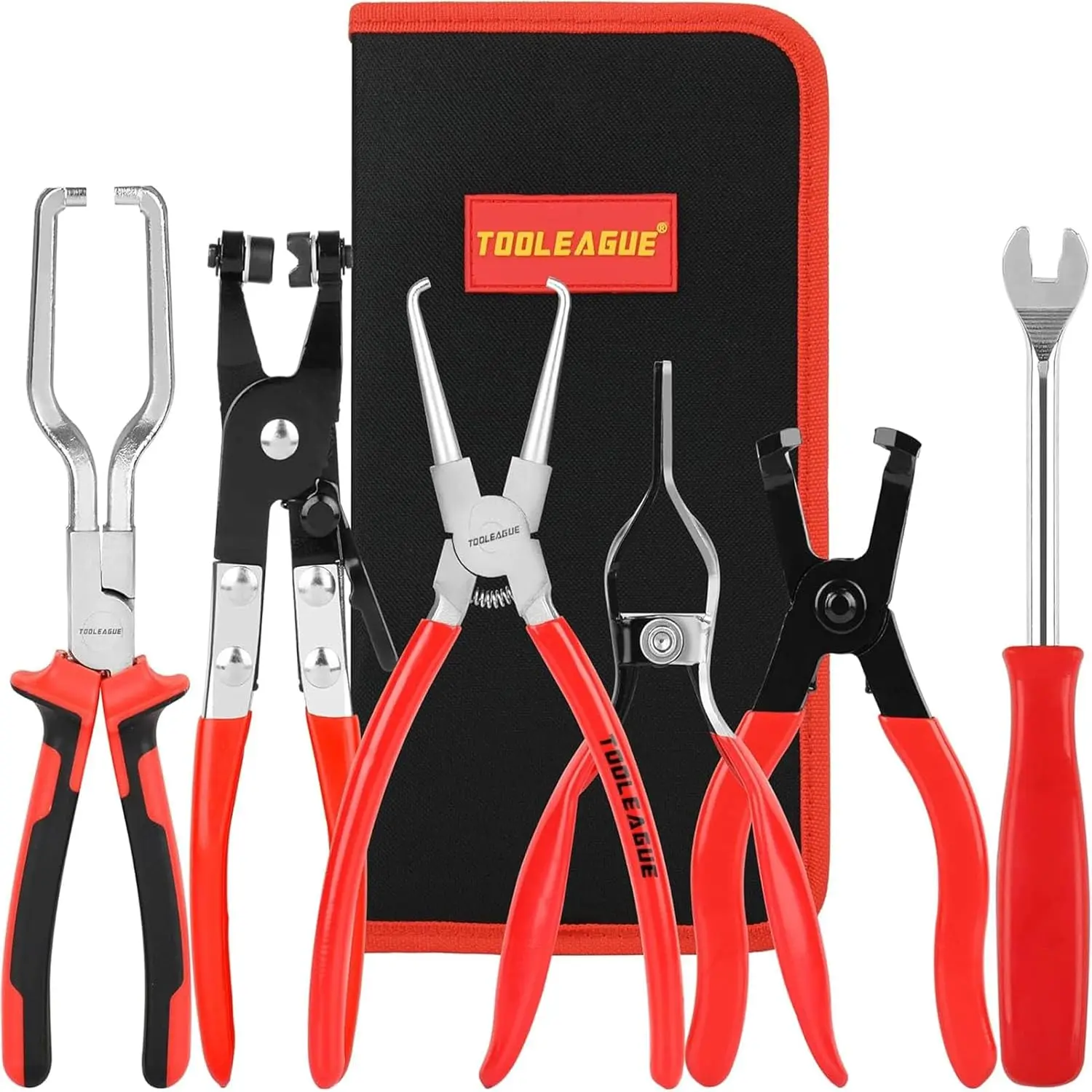 Fuel Line Pliers Set 6Pcs, Hose Remover, 9" Fuel Caliper, Hose Pipe Clamp Clip, Flat Hose Clamp Plier, 30 Degree Disconnect Pliers Set for Auto Maintenance with Case