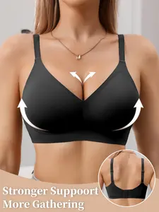 Viral Jelly Bra, Comfortable Casual Lingerie, Soft Medium Support, Seamless Deep V Neck, Half Fixed Cotton Cups, Wire-Free Brassiere