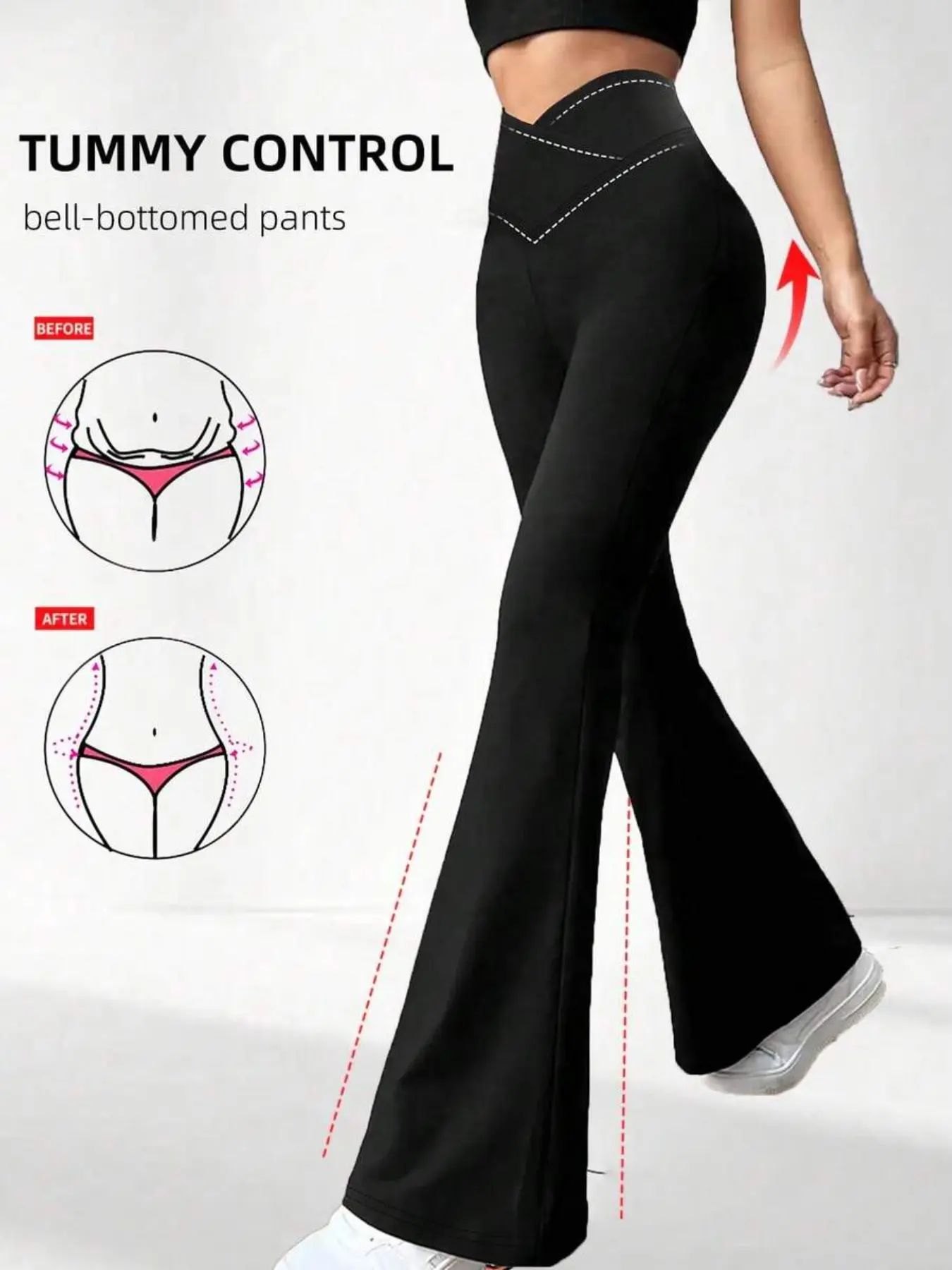 New Women's Cross-Tummy Control Jogger Pants, High-Waisted Flare Design, Slim Fit, Ideal for Fitness, Pilates, Yoga, Outdoor Activities, Flared Sports Pants