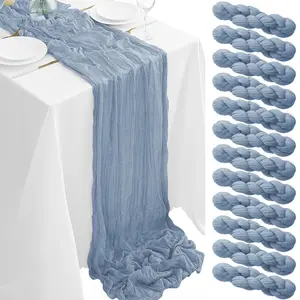 Dusty Blue & Light Blue Cheesecloth Table Runner 17x108 In - 6/12 Pack Semi Sheer Boho Gauze Fabric, All Seasons Decor for Wedding, Boho Themed Picnic, Home (Note: Avoid Direct Sunlight)