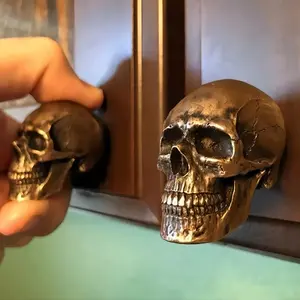 Skull Cabinet Handles Antique Zinc Alloy Skull Drawer Pull Metal Dresser Knobs 1.57in,Gothic Hardware Home Kitchen Decor- Set of 2