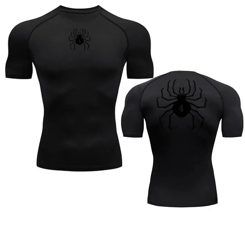 Spider Print Compression Shirts for Men Gym Workout Fitness Undershirts Short Sleeve Quick Dry Athletic T-Shirt Tops Sportswear