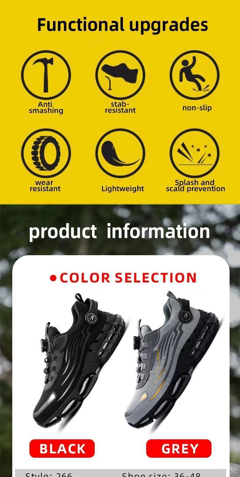 【Nano Composite Toe】Men's Lace Up Low Top Anti Piercing & Anti Smashing Safety Shoes with Rotating Button, Casual Comfortable Breathable Contrast Mesh Work Shoes, for Outdoor Work composite toe shoes