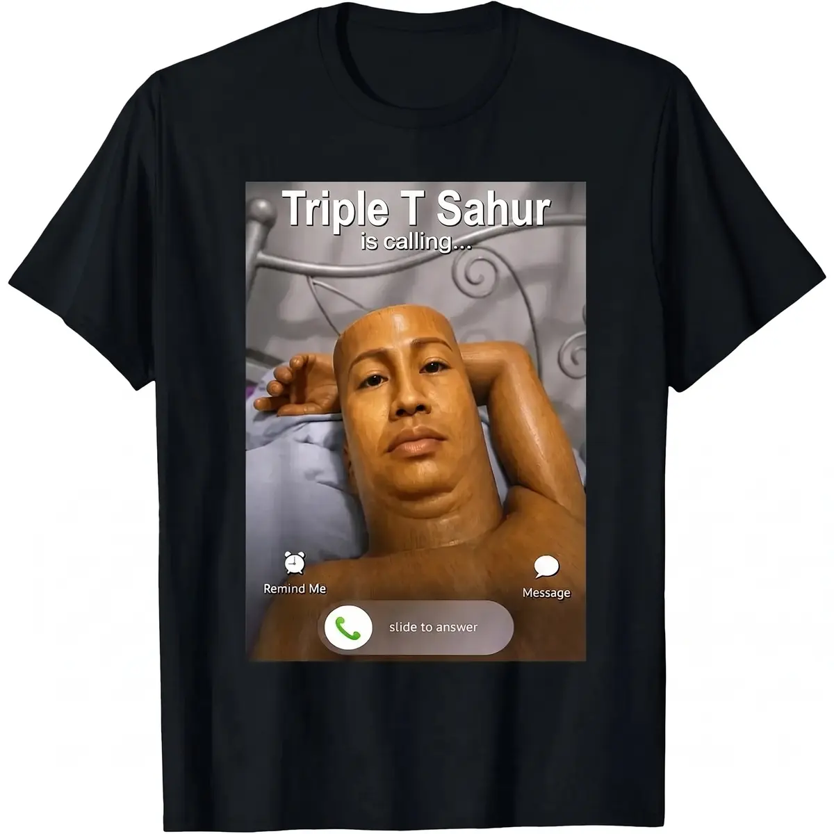 Triple T Sahur Funny Incoming Call Print T-Shirt, TikTok Viral Phone Call Meme T-Shirt, Casual Unisex Short Sleeve, Cool Prank Gift