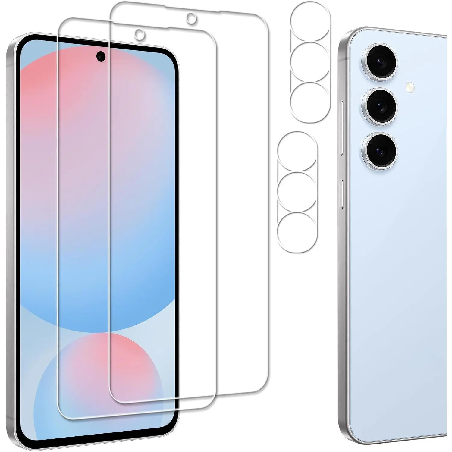 Designed For Galaxy S25 FE Tempered Glass Screen Protector 2-Pack Camera Lens Protector Film 2-Pack