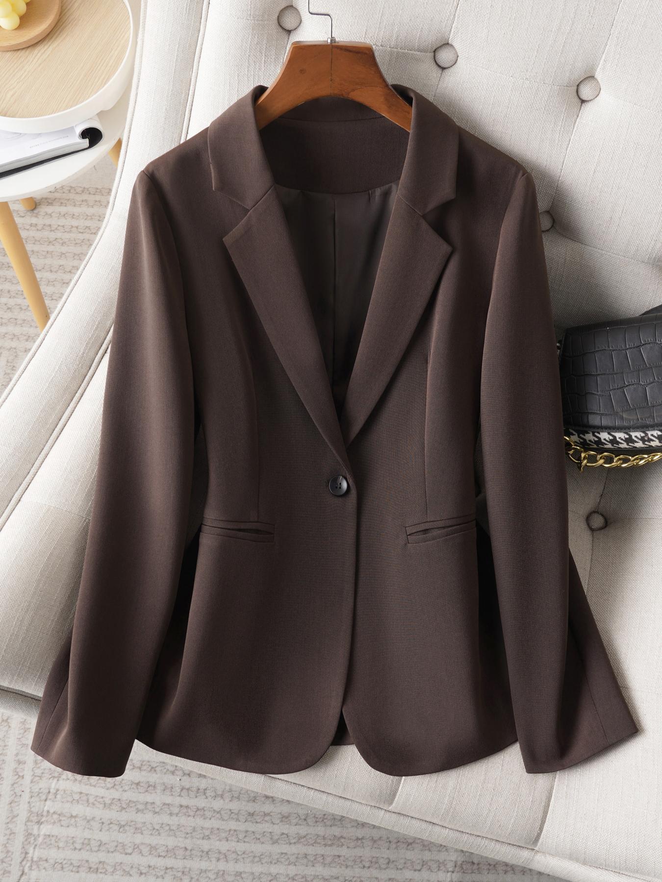 Women's Button Front Blazer Jacket, Slim Fit Long Sleeve Coat, Office Style, Spring & Fall Fashion, Plain Design with Pockets